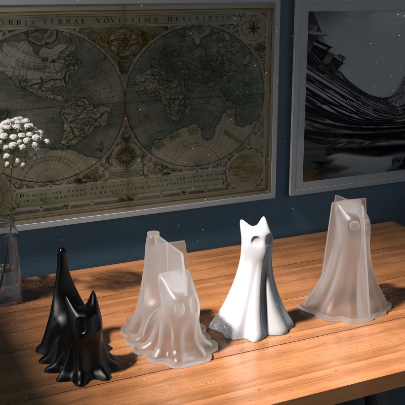 Ghost Cat Halloween Desktop Or - Candle Making Tutorial 评论和价格