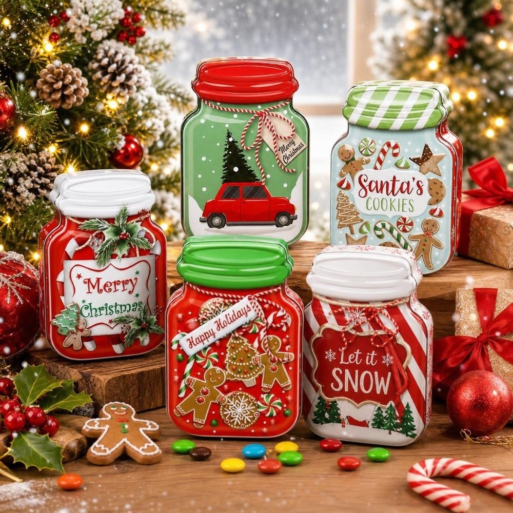 Metal Christmas Tin Box with L - Tin Container Lid 评论和价格