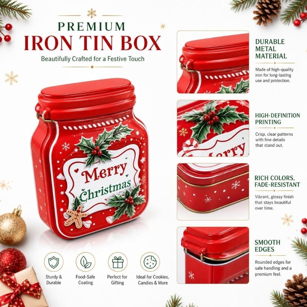 Portable Metal Christmas Tin B - Tin Container Lid 评论和价格