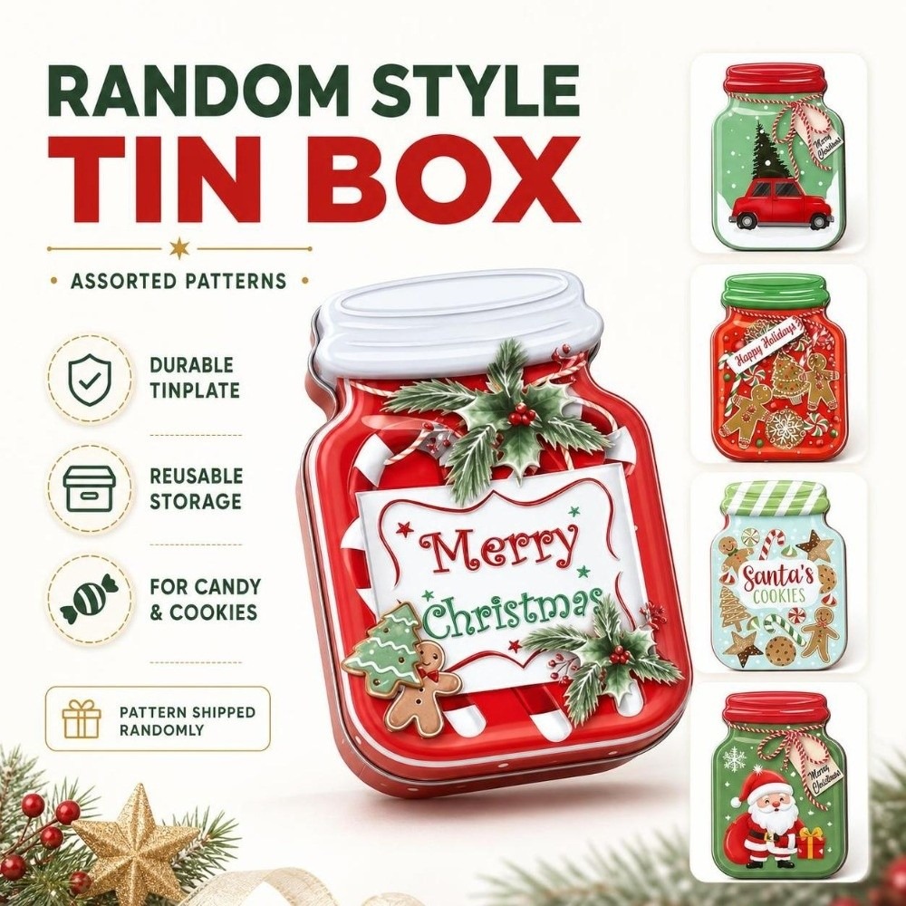 Portable Metal Christmas Tin B - Tin Container Lid 评论和价格